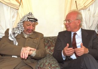 Then Prime Minister Yitzhak Rabin meeting in Casablanca with then PLO Chairman Yasser Arafat