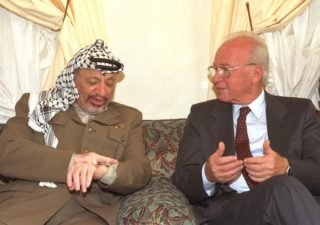 Then Prime Minister Yitzhak Rabin meeting in Casablanca with then PLO Chairman Yasser Arafat