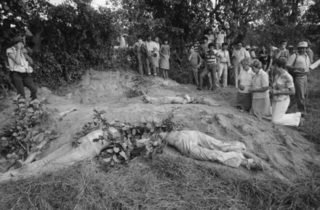 The shallow grave of U.S. nuns exhumed in 1980 in front of 15 reporters and the U.S. ambassador to El Salvador, Robert White