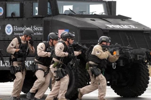 Department Homeland Security Police Tank with militarized police