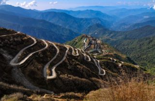 Curvy roads on Old Silk Route, Silk trading route between China and India, Sikkim