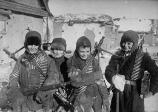 The Soviets used a lot of stage propaganda photos but women were used in combat, especially as snipers