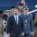 Saad al-Hariri, who announced his resignation as Lebanon’s prime minister from Saudi Arabia arrives to attend a military parade to celebrate the 74th anniversary of Lebanon’s independence in downtown Beirut