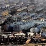 Bombed and burned trucks